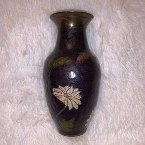 Vintage Solid Brass & Purple Sparkle Enamel Cloisonné Vase